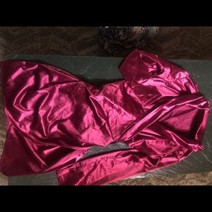 Red satin body con dress